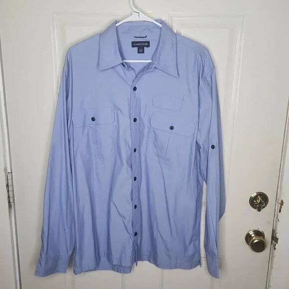 Land's End blue long sleeve shirt men's size L - Picture 1 of 2